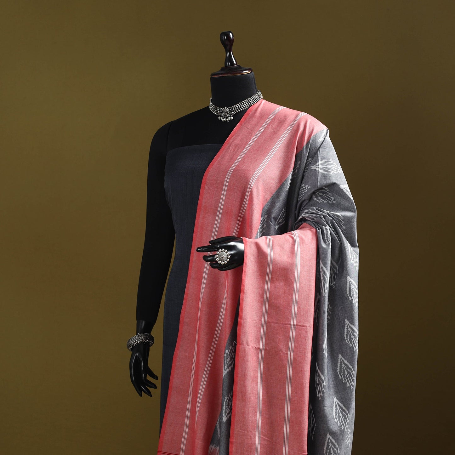 Pink - mercerised cotton pochampally ikat dupatta 18