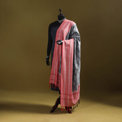 Pink - mercerised cotton pochampally ikat dupatta 18
