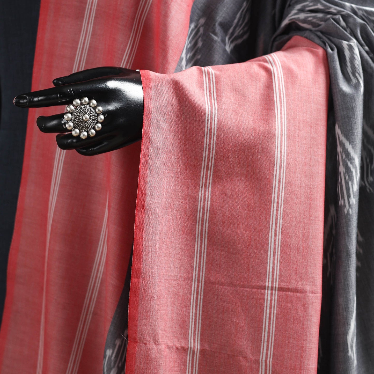 Pink - mercerised cotton pochampally ikat dupatta 18