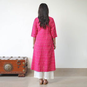 Pink - mercerised cotton pochampally ikat kurta (a-line) 03