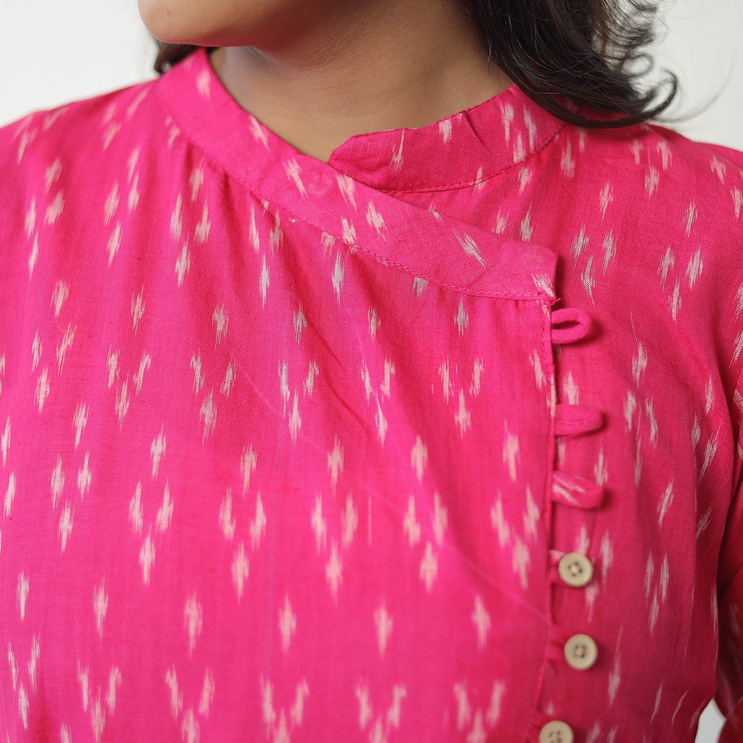 Pink - mercerised cotton pochampally ikat kurta (a-line) 03