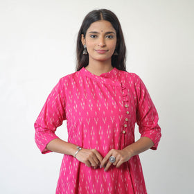 Pink - mercerised cotton pochampally ikat kurta (a-line) 03