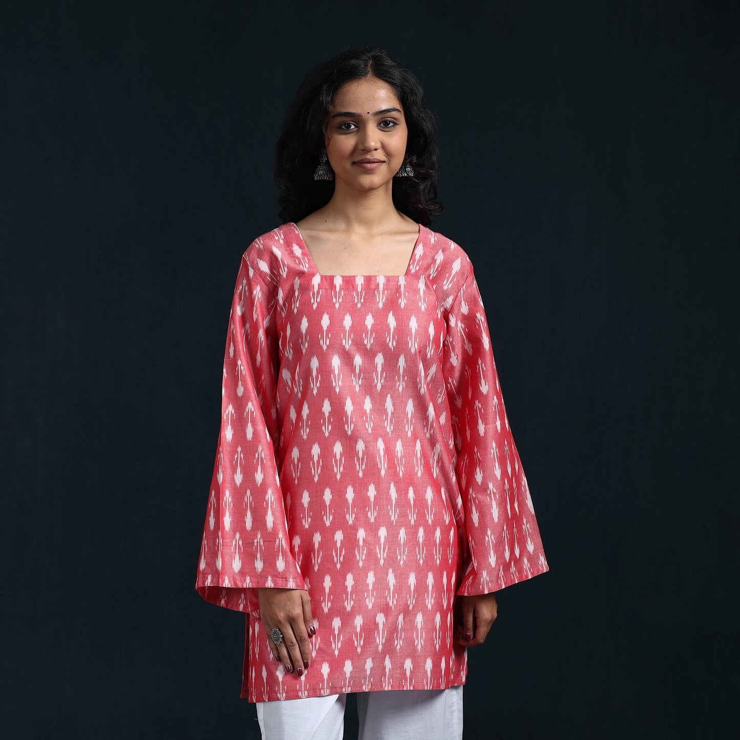 Mercerised cotton short pochampally ikat kurta for women 11