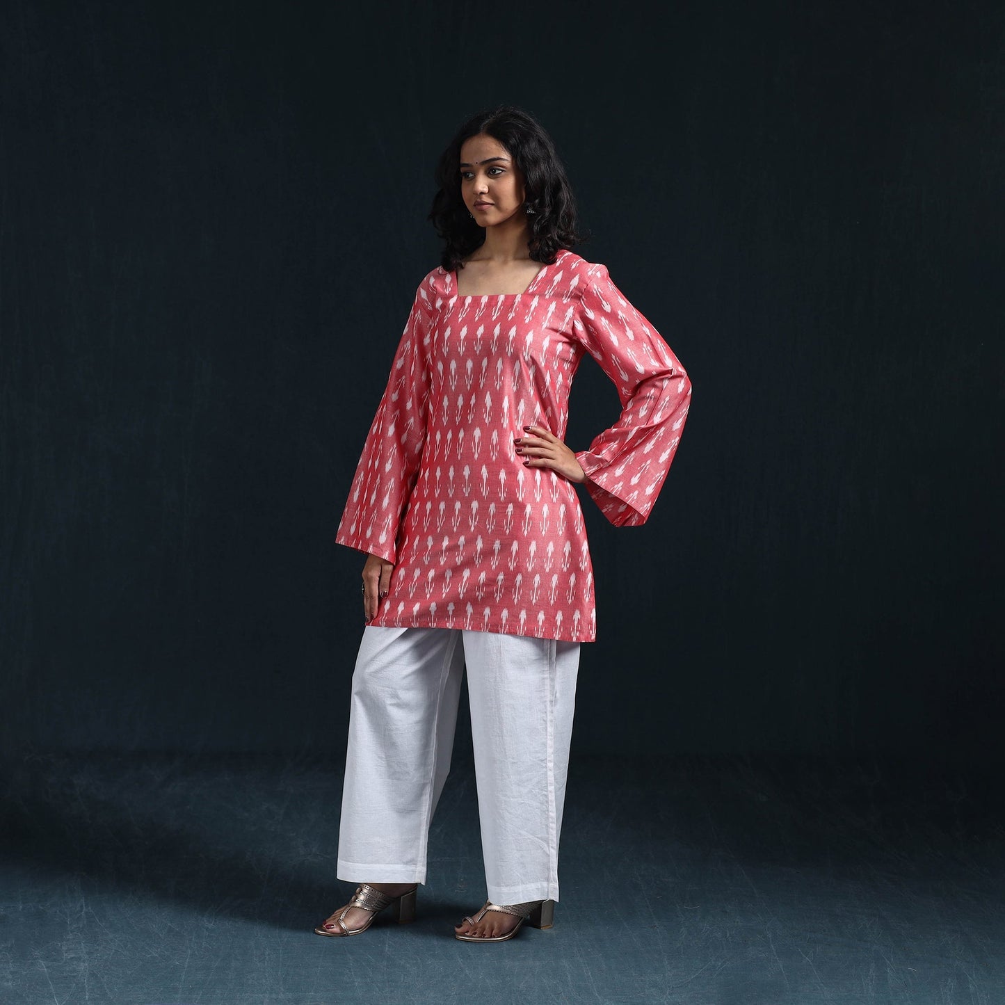 Mercerised cotton short pochampally ikat kurta for women 11