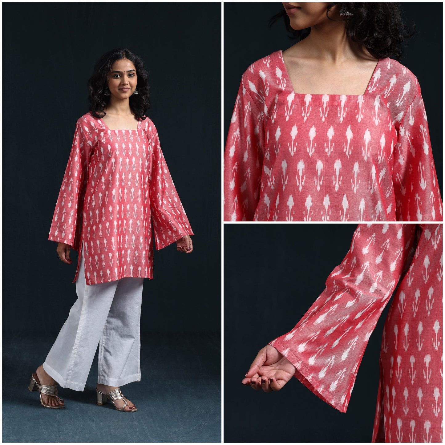 Mercerised cotton short pochampally ikat kurta for women 11