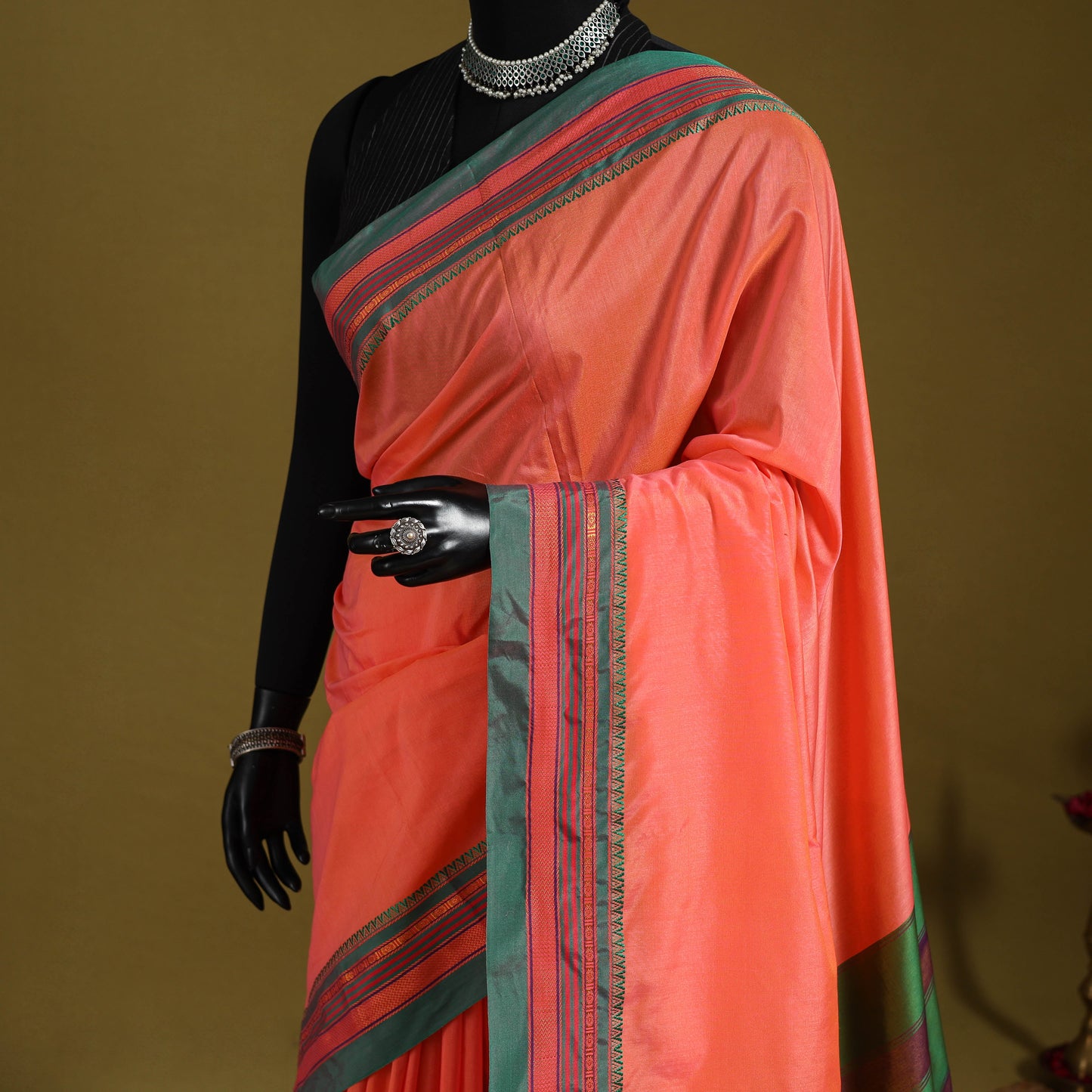 Pink - mercerized cotton ilkal saree with border 14