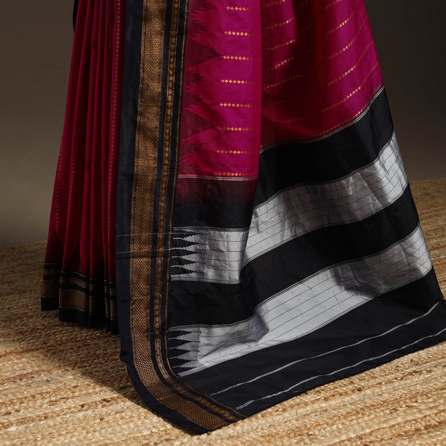 Mercerized cotton zari stripes ilkal saree with chikki