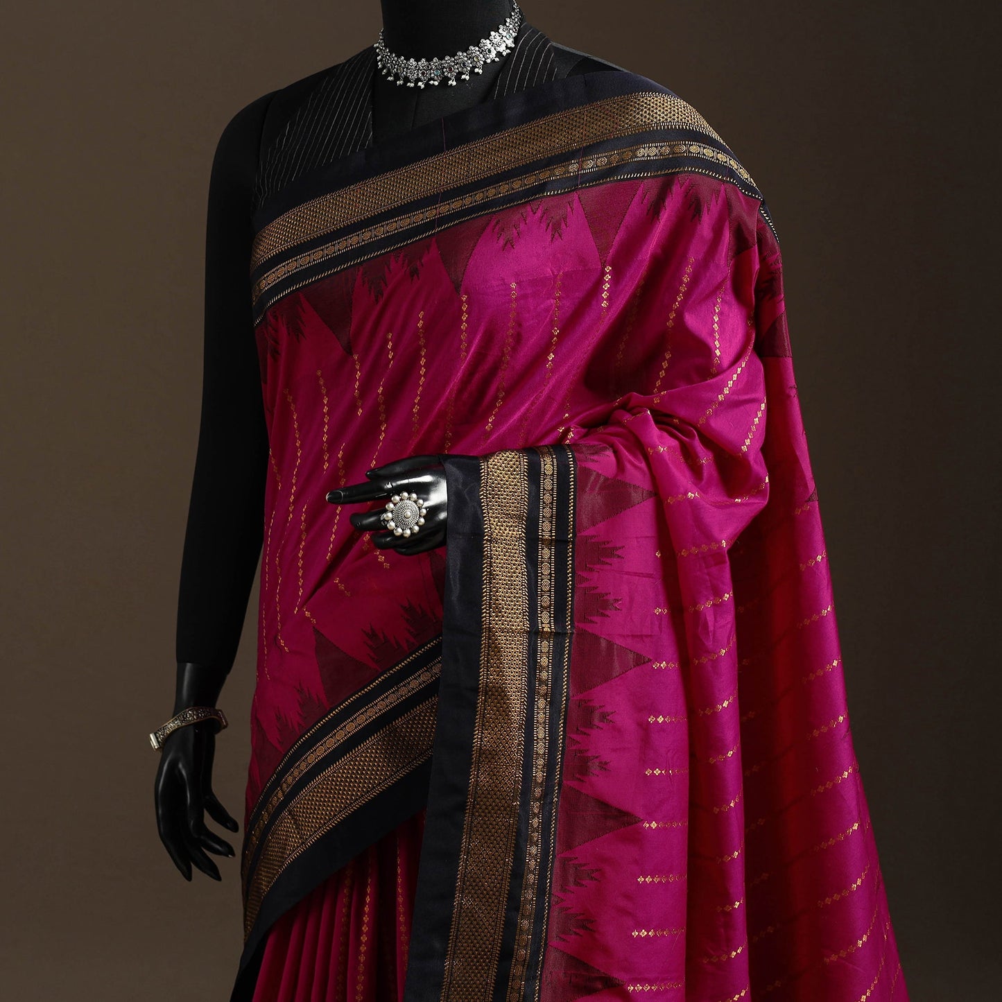 Mercerized cotton zari stripes ilkal saree with chikki