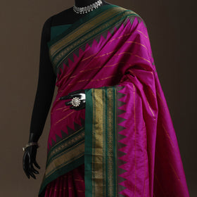 Mercerized cotton zari stripes ilkal saree with rudraksha