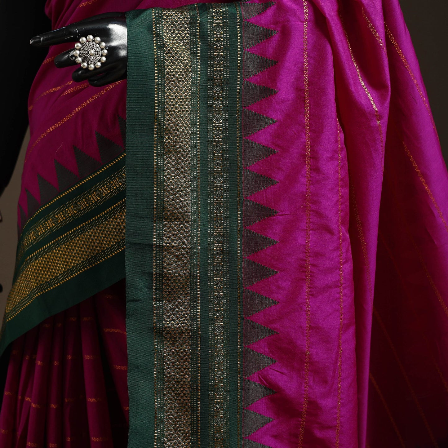 Mercerized cotton zari stripes ilkal saree with rudraksha