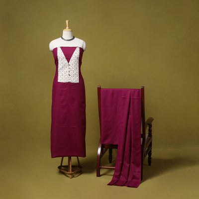 Merino wool plain 3pc unstitched dress material with patch