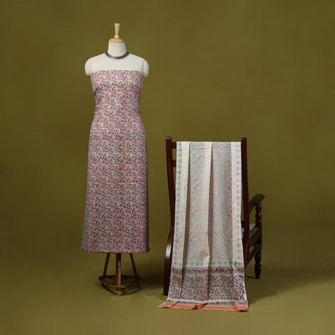 Pink - merino wool sanganeri 3pc unstitched dress material