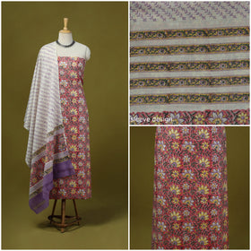 Pink - merino wool sanganeri 3pc unstitched dress material