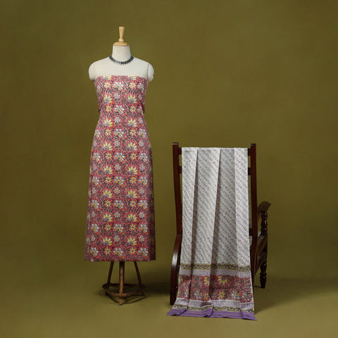 Pink - merino wool sanganeri 3pc unstitched dress material