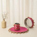 Pink mirror beads karwa chauth thali set 04 - handcrafted