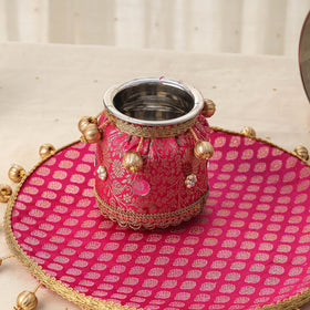 Pink mirror beads karwa chauth thali set 04 - handcrafted