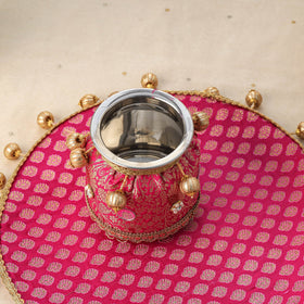 Pink mirror beads karwa chauth thali set 04 - handcrafted