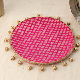Pink mirror beads karwa chauth thali set 04 - handcrafted