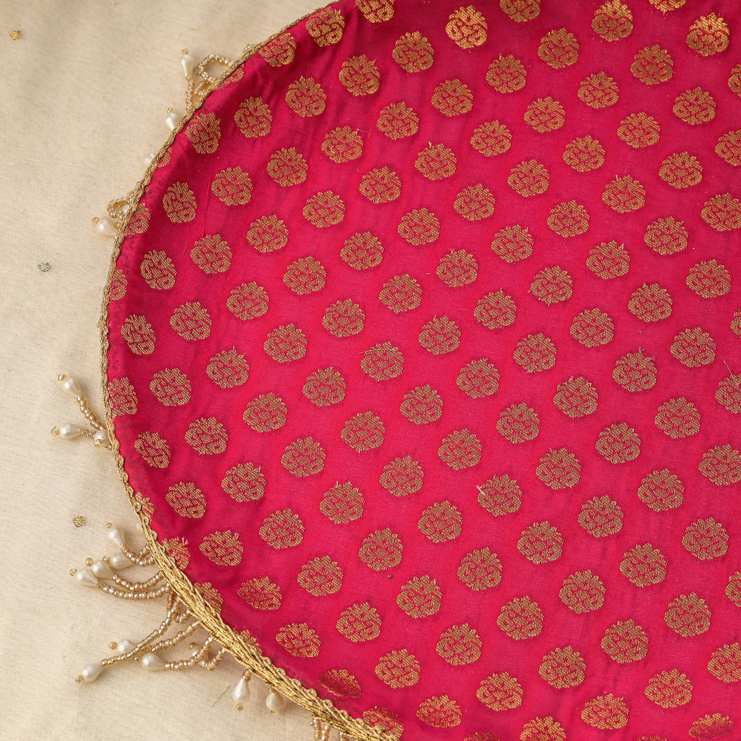 Pink mirror beads karwa chauth thali set 06 - handcrafted