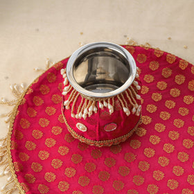 Pink mirror beads karwa chauth thali set 06 - handcrafted