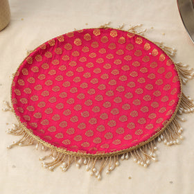 Pink mirror beads karwa chauth thali set 06 - handcrafted