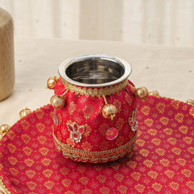 Pink mirror beads karwa chauth thali set 09 - handcrafted