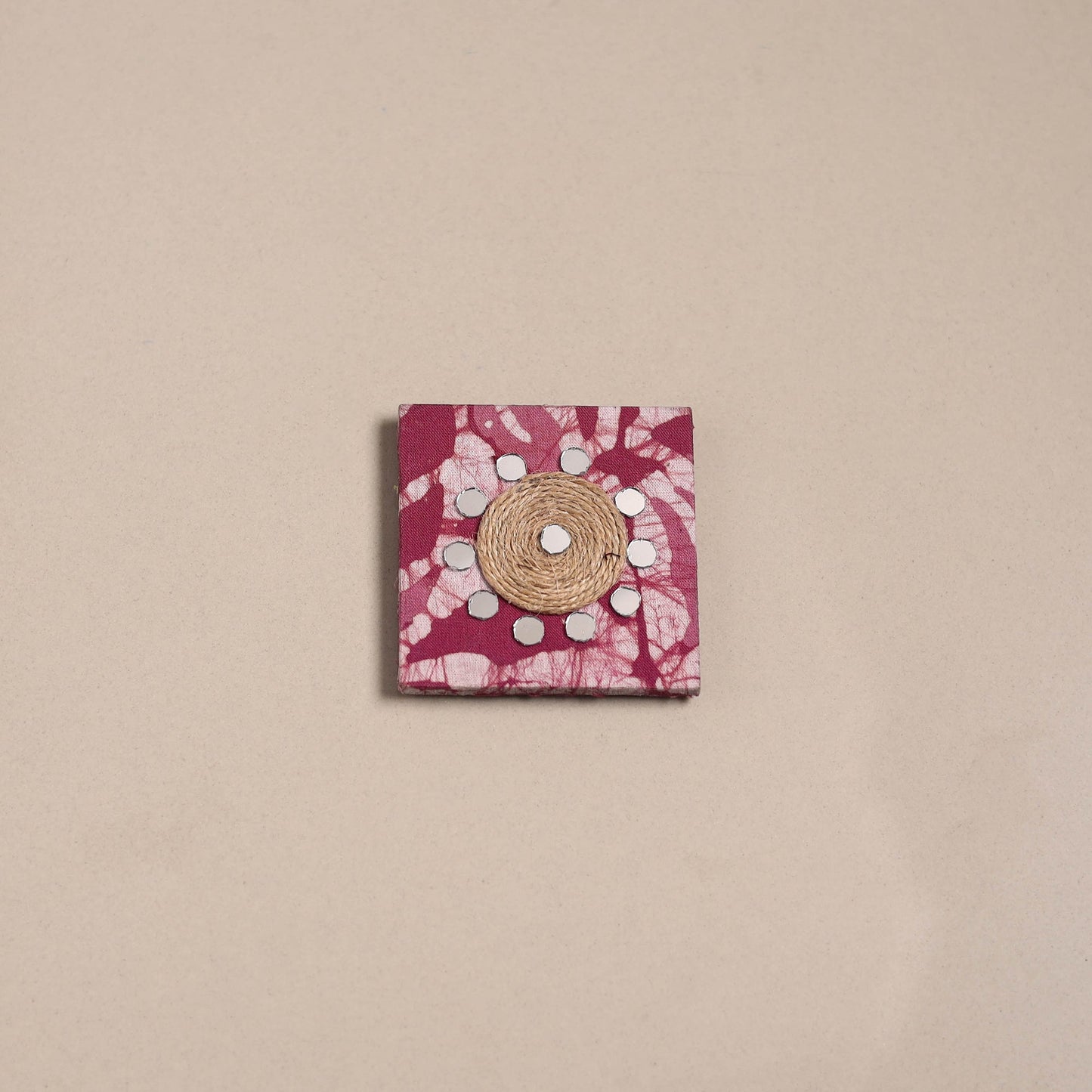 Pink - mirror work handmade fabart jute magnet 15