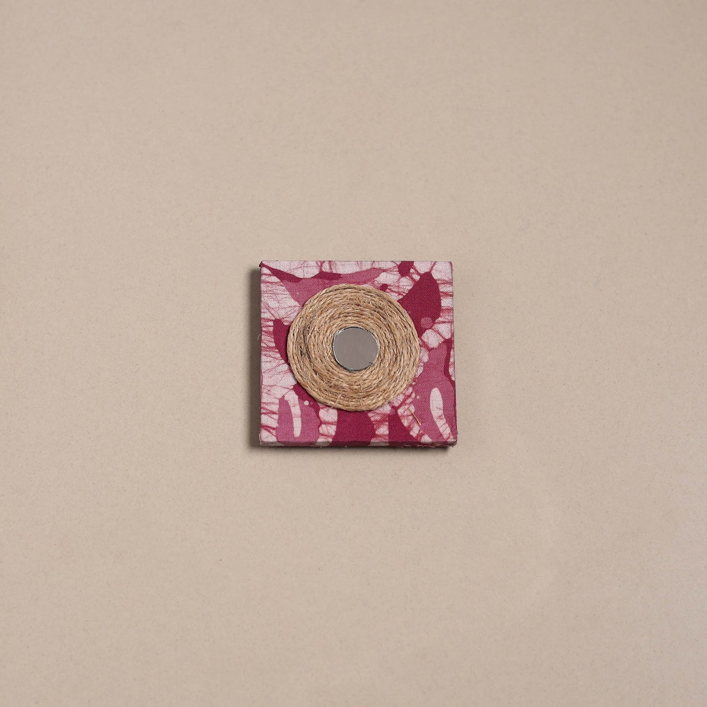 Pink - mirror work handmade fabart jute magnet 16