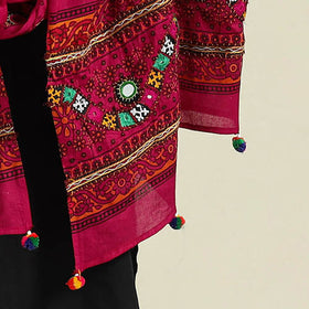Buy Pink Mirror Work Printed Cotton Kutch Embroidery Dupatta
