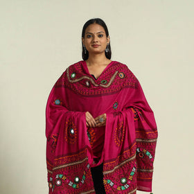 Buy Pink Mirror Work Printed Cotton Kutch Embroidery Dupatta