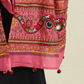Buy Pink Mirror Work Printed Cotton Kutch Embroidery Dupatta