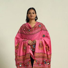 Buy Pink Mirror Work Printed Cotton Kutch Embroidery Dupatta