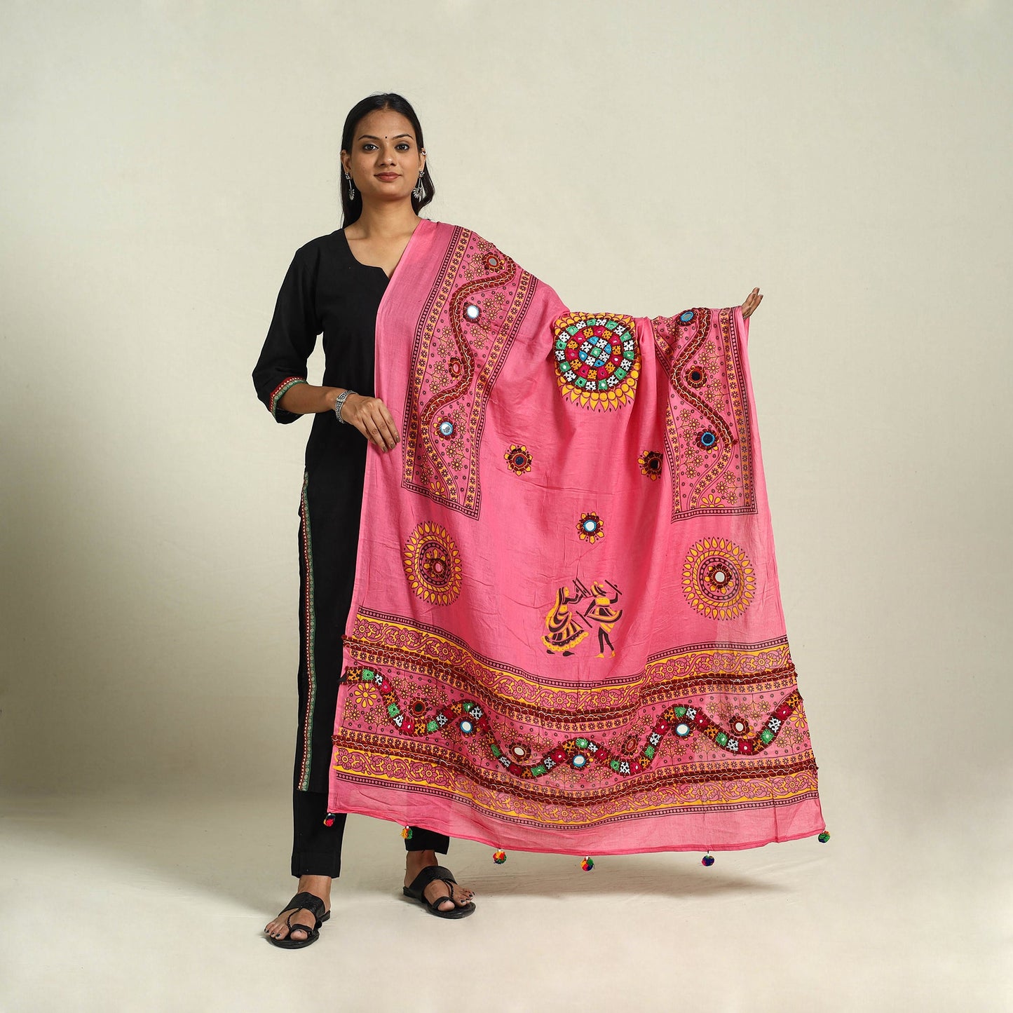 Buy Mirror Work Printed Cotton Kutch Embroidery Dupatta