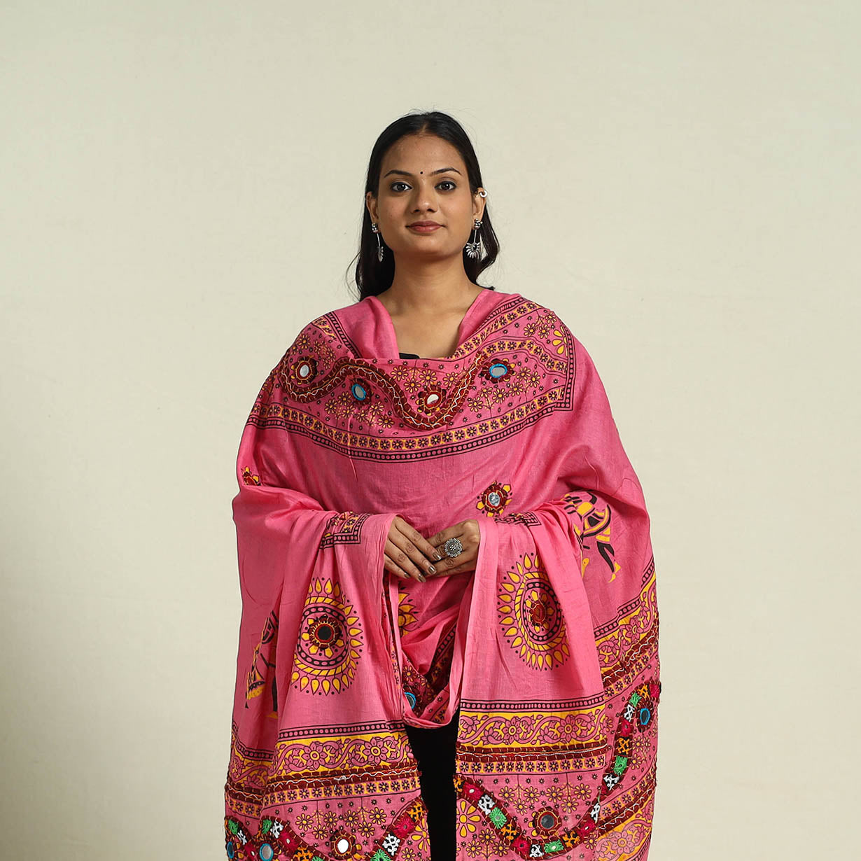 Buy Mirror Work Printed Cotton Kutch Embroidery Dupatta