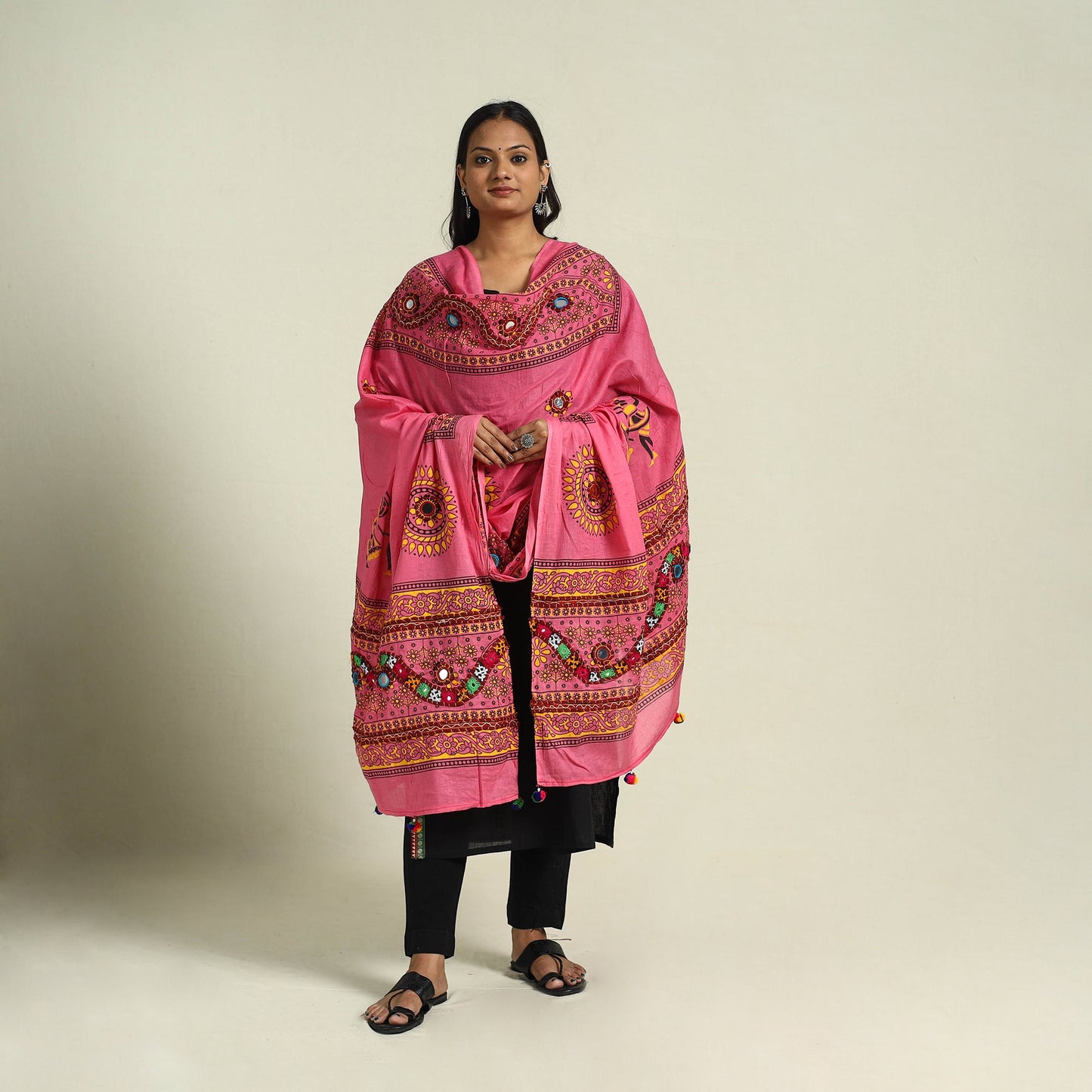 Buy Mirror Work Printed Cotton Kutch Embroidery Dupatta