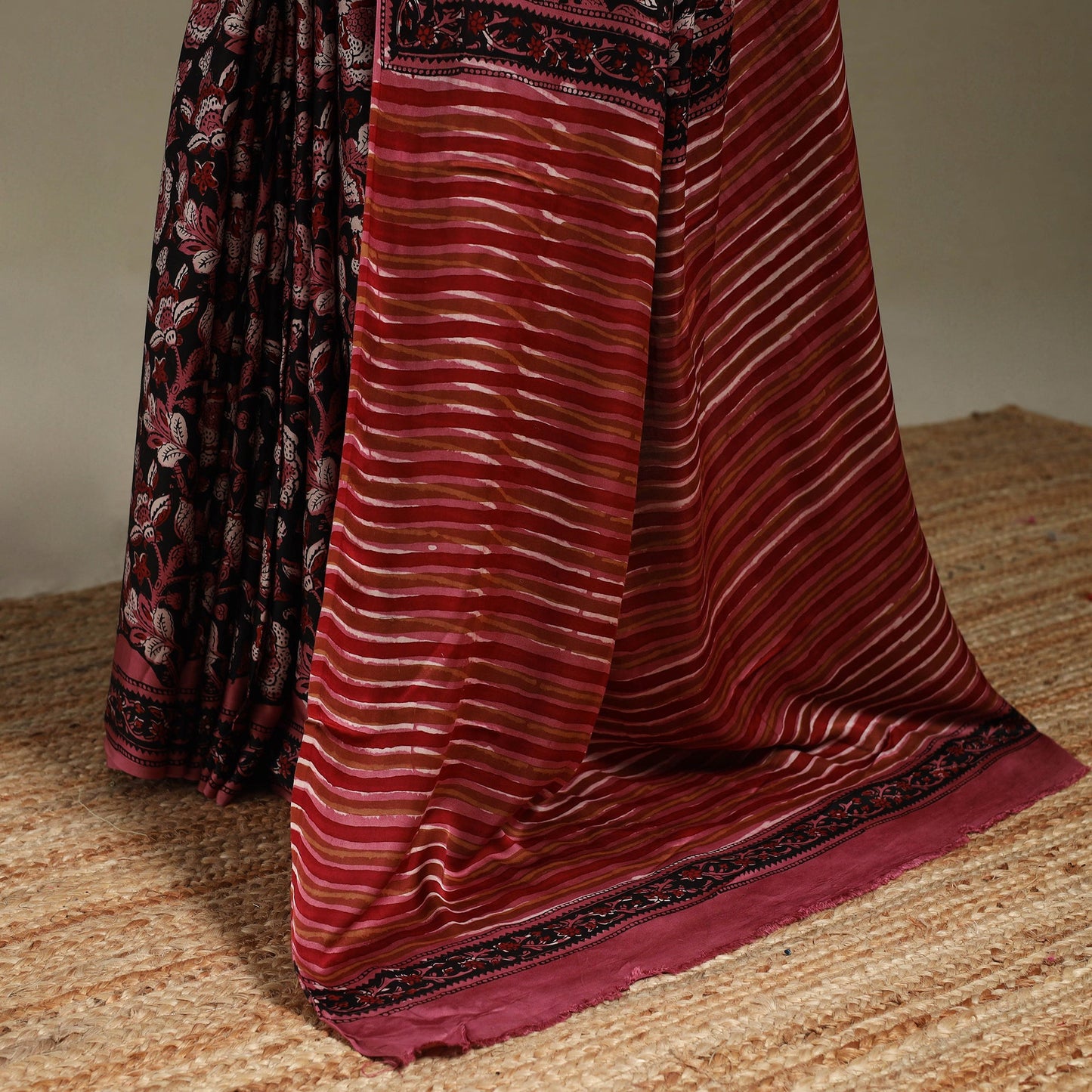 Pink - modal silk bagru saree 30 - handcrafted