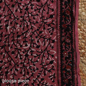 Pink - modal silk bagru saree 30 - handcrafted