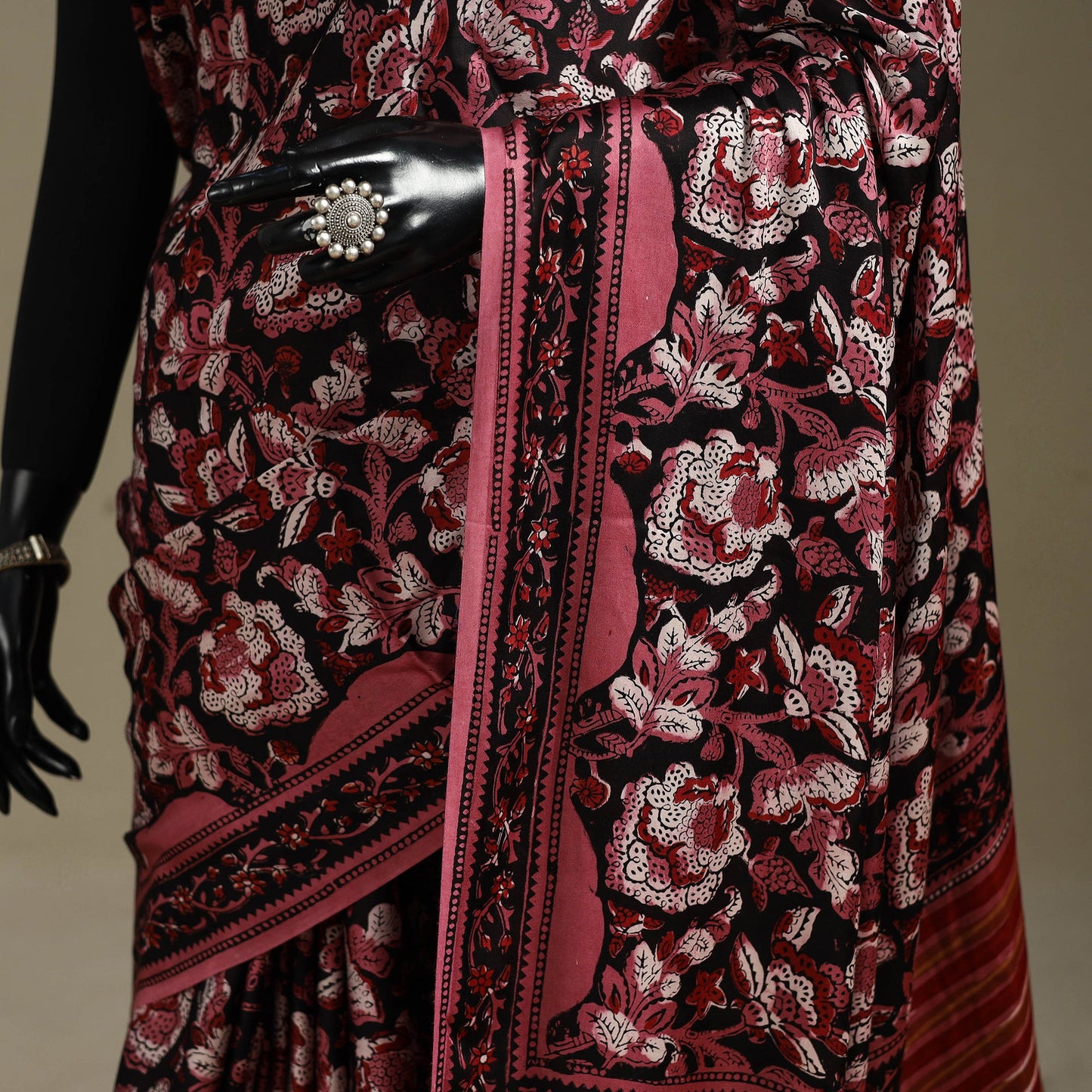 Pink - modal silk bagru saree 30 - handcrafted