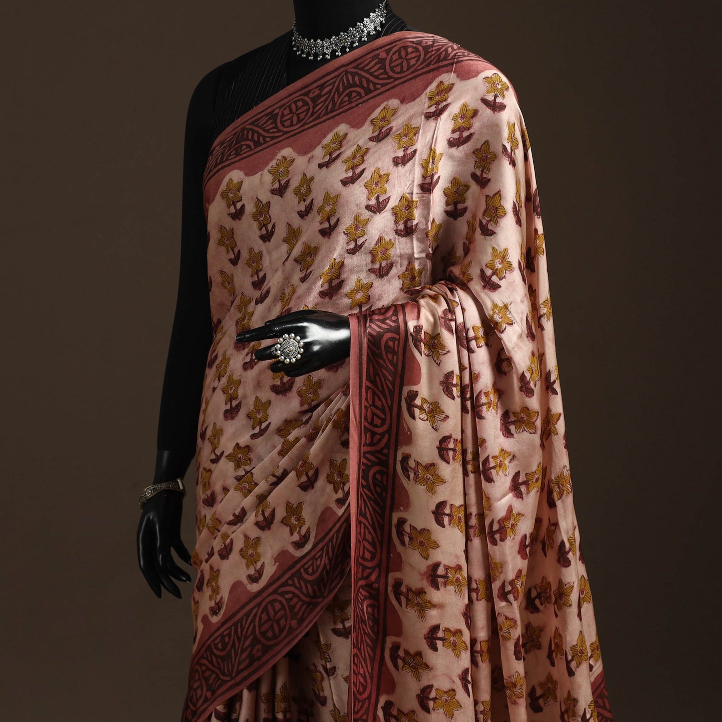 Modal silk hand bagru saree 22 - handcrafted