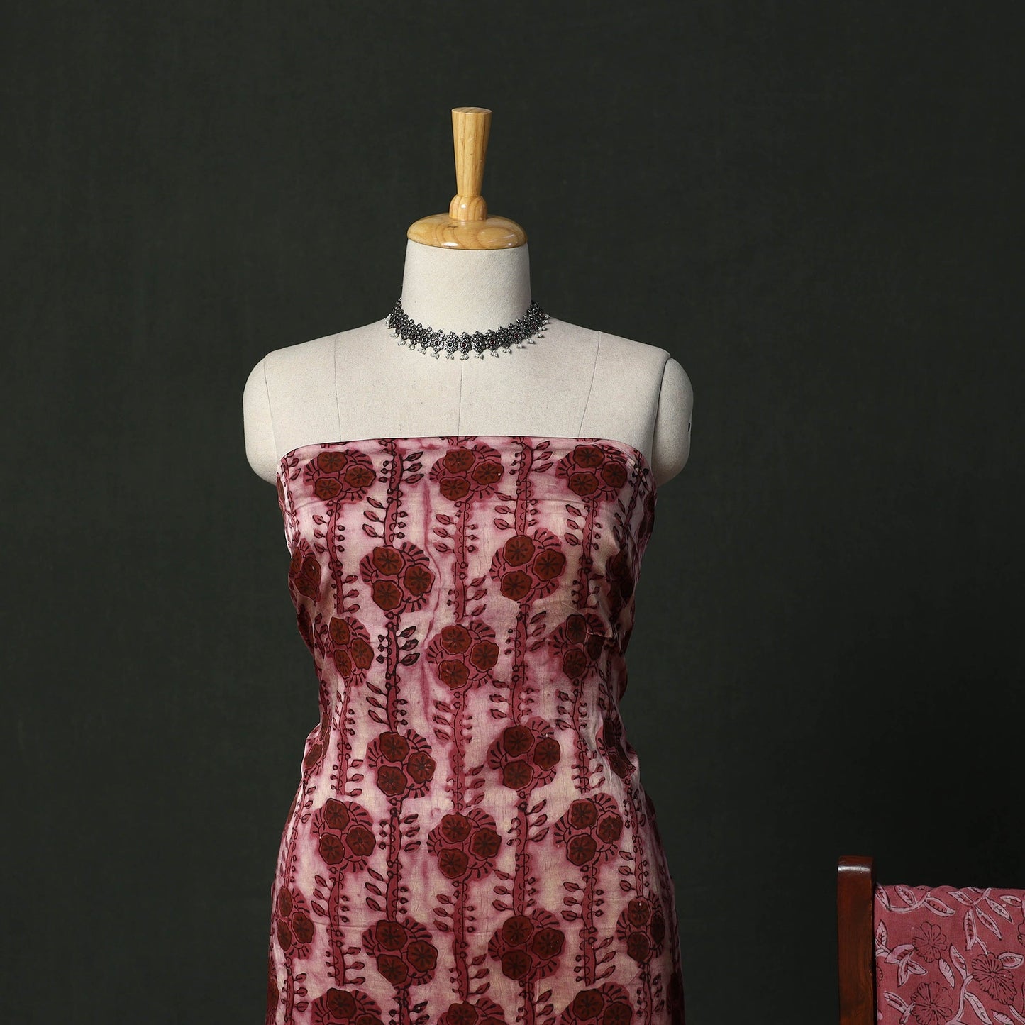 Modal silk hand block bagru print 3pc unstitched dress