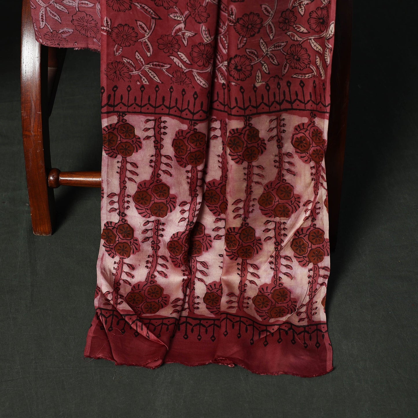 Modal silk hand block bagru print 3pc unstitched dress