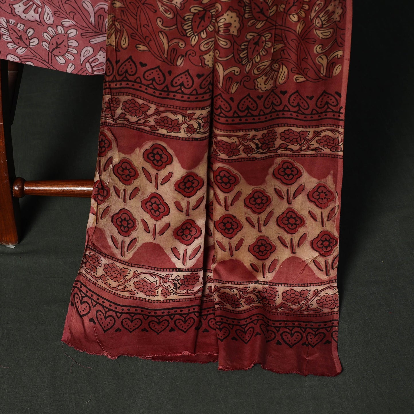Modal silk hand block bagru print 3pc unstitched dress