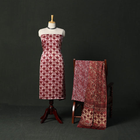 Modal silk hand block bagru print 3pc unstitched dress