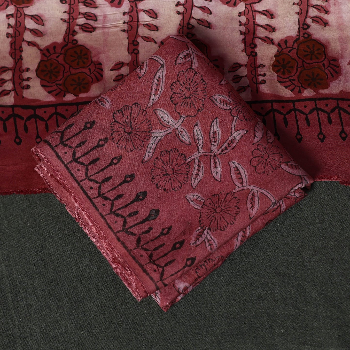 Modal silk hand block bagru print 3pc unstitched dress