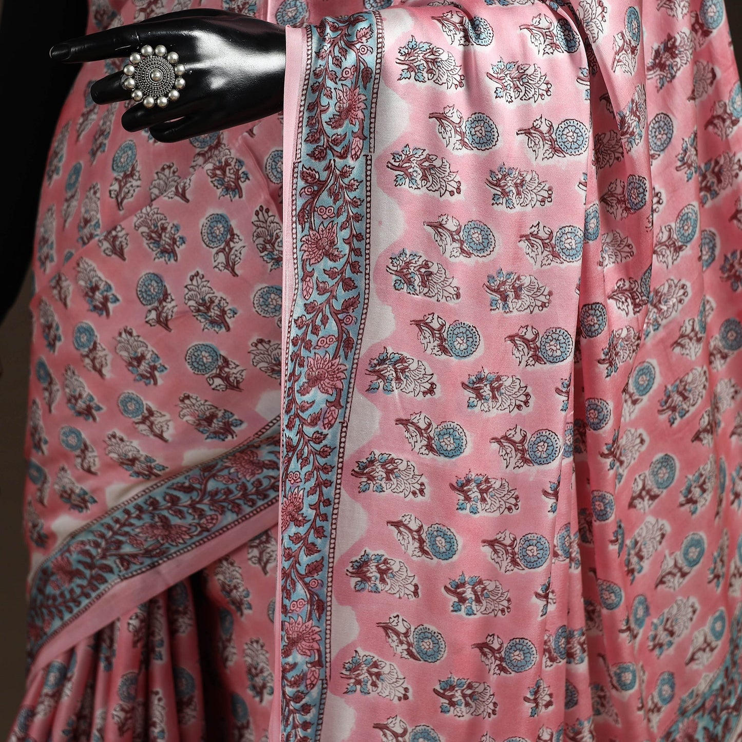 Modal silk hand sanganeri saree 03 - handcrafted