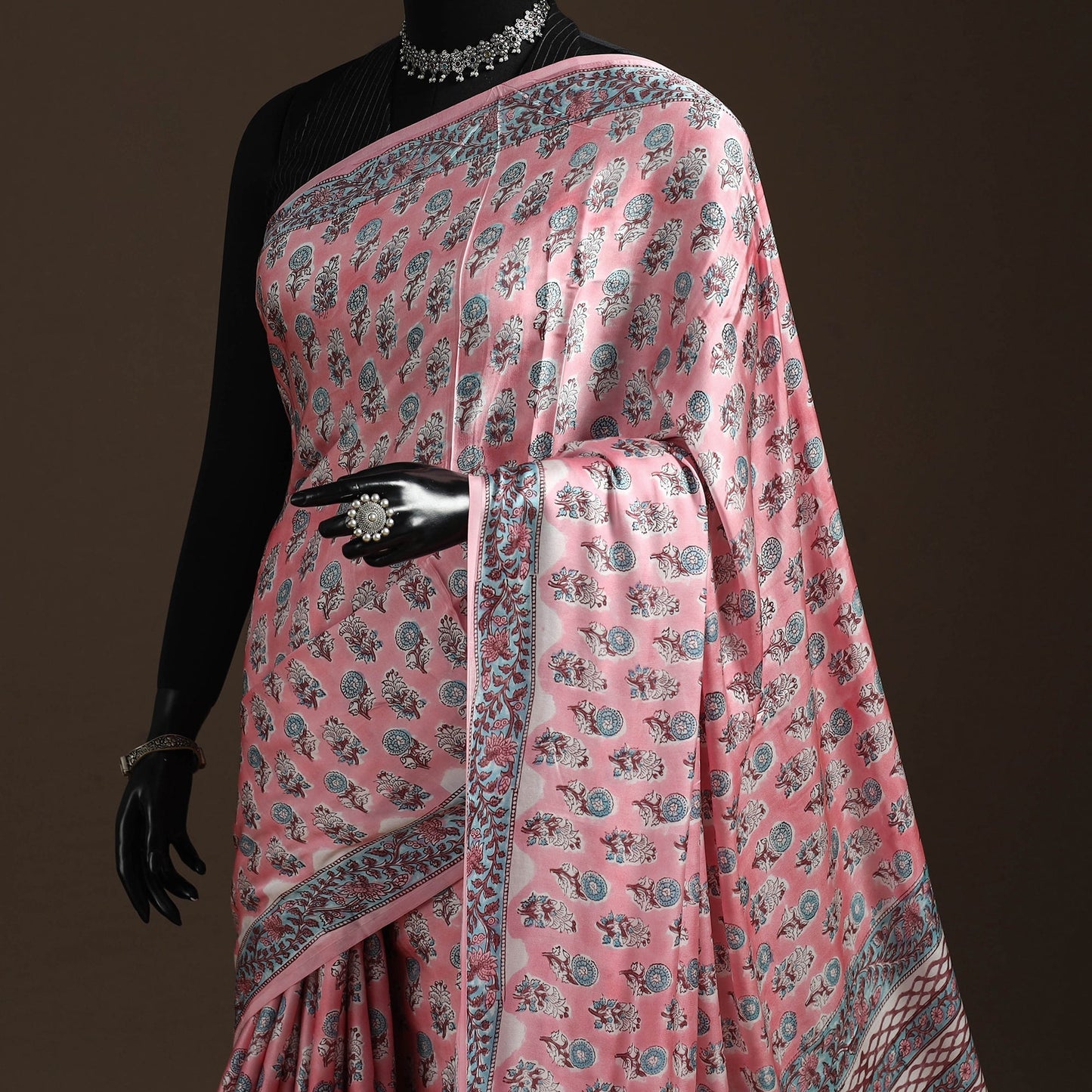 Modal silk hand sanganeri saree 03 - handcrafted