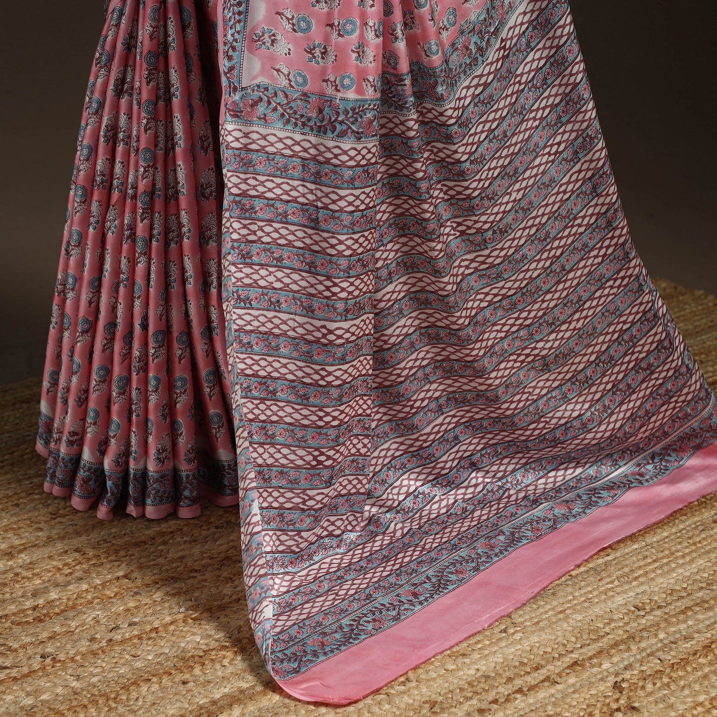 Modal silk hand sanganeri saree 03 - handcrafted