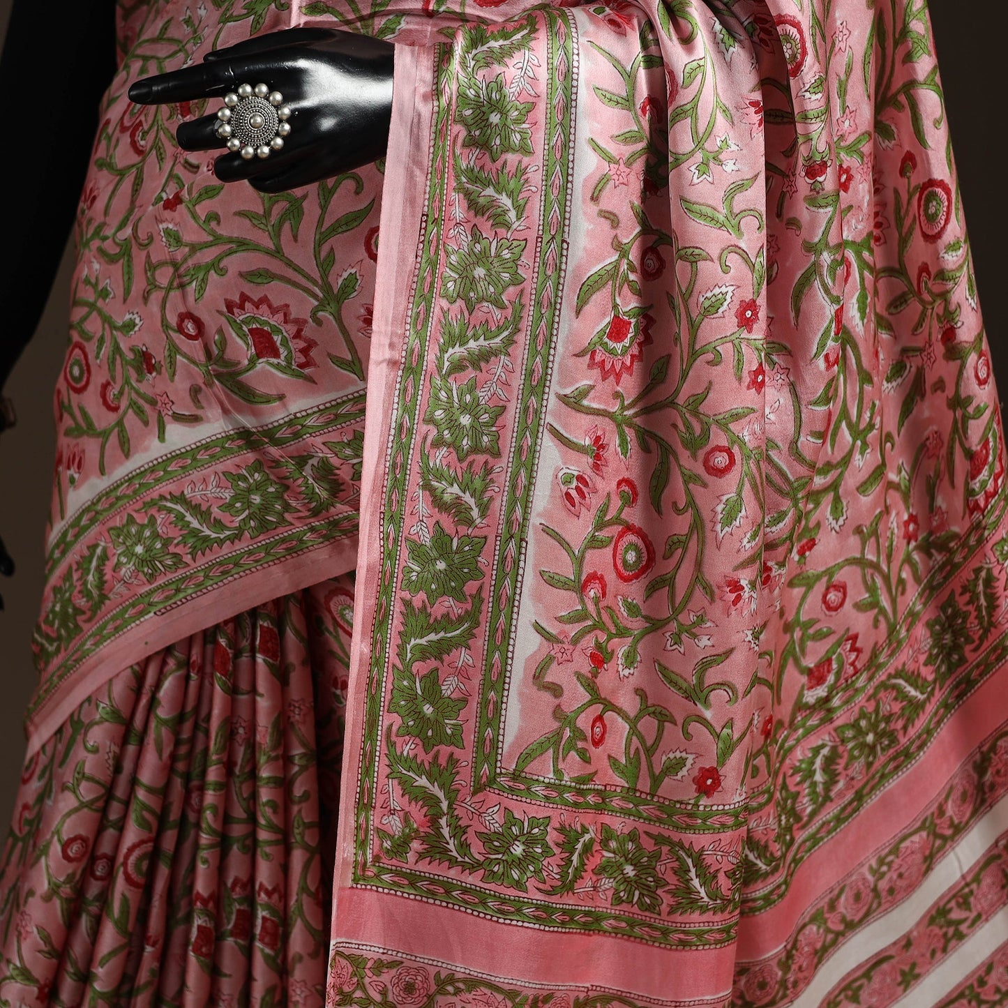 Modal silk hand sanganeri saree 04 - handcrafted