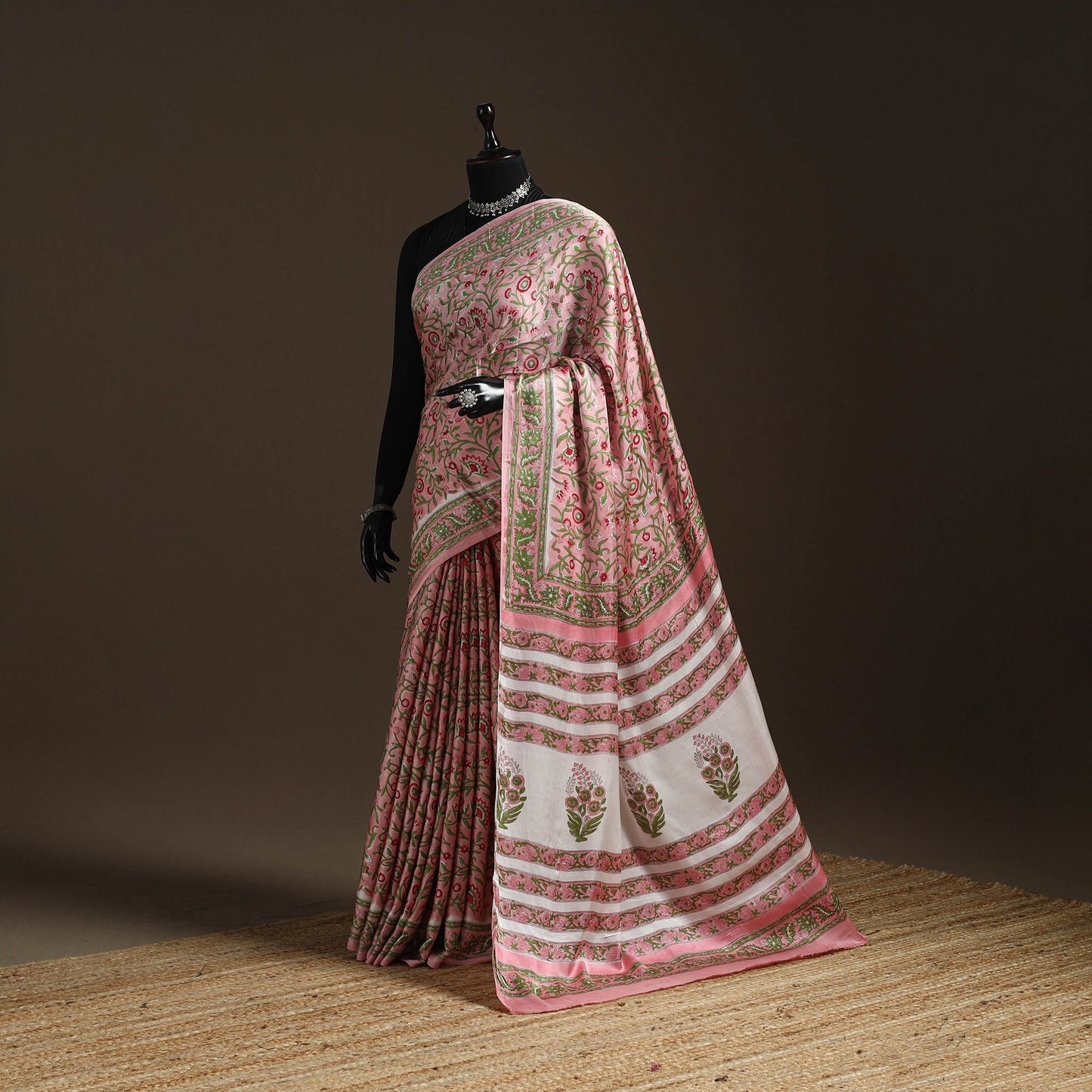 Modal silk hand sanganeri saree 04 - handcrafted