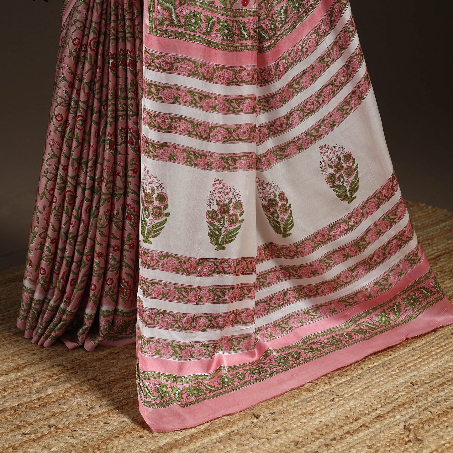 Modal silk hand sanganeri saree 04 - handcrafted